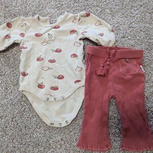 Rabbit + bear apple onesie with pants